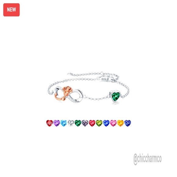 925 Sterling Silver Adjustable Birthstone Bracelet Infinity Rose Charm Gift